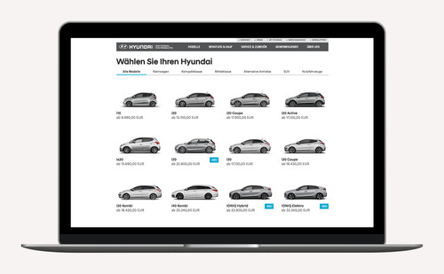 Online-Neuwagenkonfigurator von Hyundai.