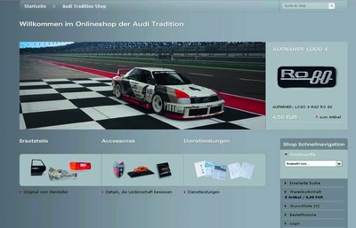 Online-Shop „Audi Tradition Parts“.