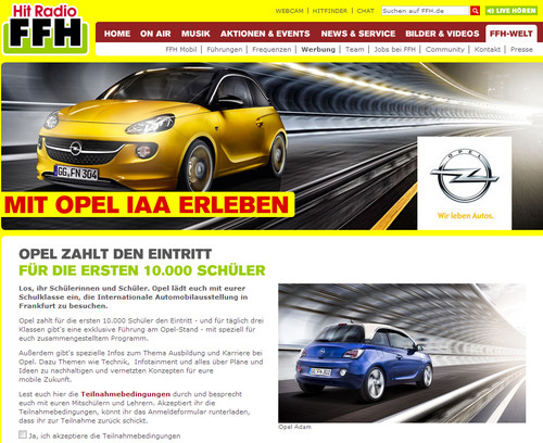 Opel-Aktion auf der FFH-Homepage.