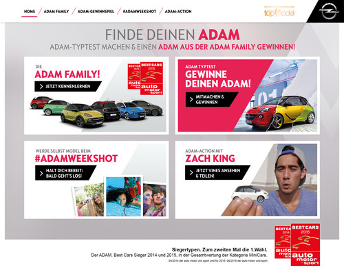 Opel-Microsite „Finde deinen Adam“ zu „Germany’s next Topmodel“.