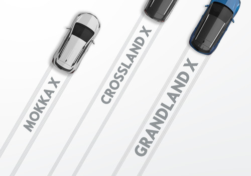 Opel Mokka X, Crossland X und Grandland X.