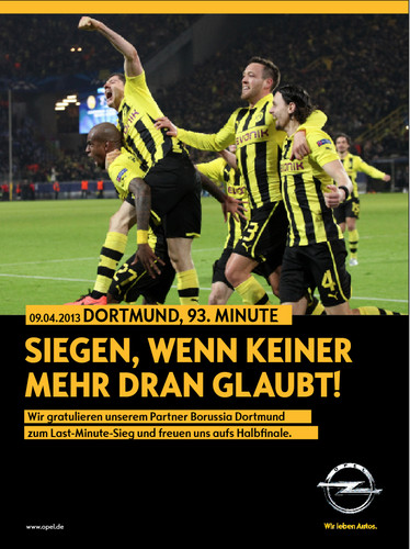 Opel nutzt sein Fußball-Sponsoring auch für werbewirksame Anzeigen.