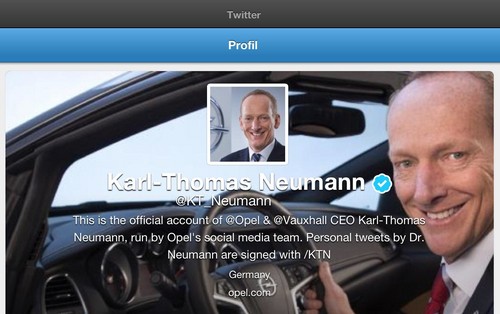 Opel-Vorstandsvoristzender Dr. Karl-Thomas Neumann informiert aktiv über über Twitter.