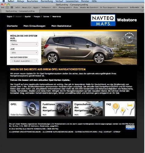 Opel-Webstore für Navigationskarten.