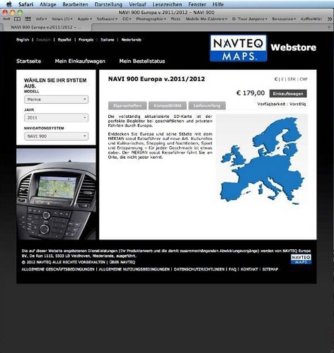 Opel-Webstore für Navigationskarten.