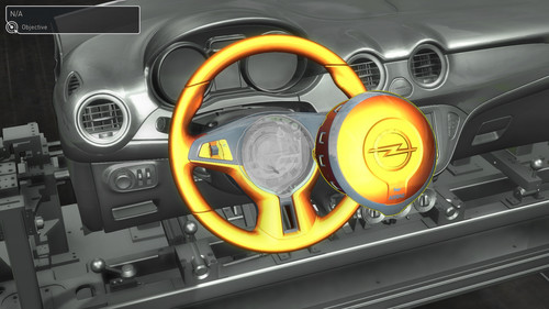 Opelaner lernen Autobau mit Spielekonsole.