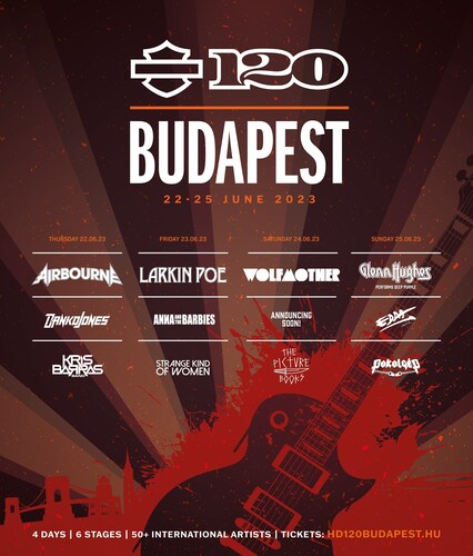Plakat zum „European Harley-Davidson 120th Anniversary Festival“ im Juni Budapest.