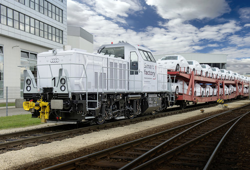 Plug-in-Hybrid Lokomotive im Audi-Werk.