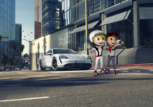 Porsche 4Kids: Die Maskottchen Tom Targa und Tina Turbo unterstützen die Kinder beim Spielen, Entdecken und Mitmachen.
