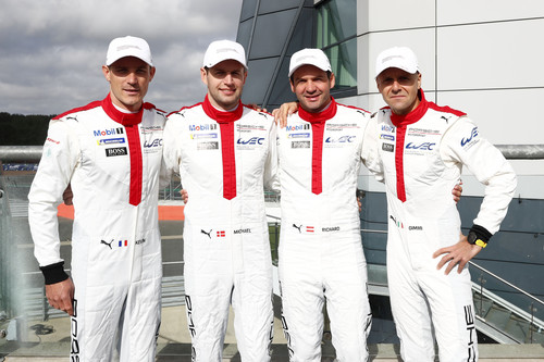 Porsche 911 RSR (Modelljahr 2019) - das Fahrerteam (von links): Kevin Estre, Michaedl Christensen, Richard Lietz und Gianmaria Bruno.