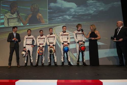 Posche Motorsport in der Saison 2014: Fahrerkader Porsche LMP1, Mark Webber, Romain Dumas, Neel Jani, Timo Bernhard, Marc Lieb, Brendon Hartley (l-r)
