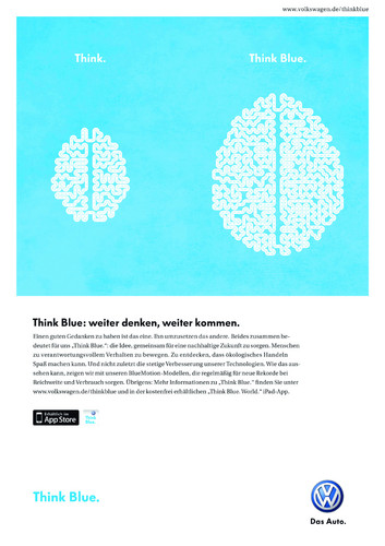 Print-Motiv der neuen Kampagne zur Umwelt- und Nachhaltigkeitsinitiative „Think Blue.“ von Volkswagen.