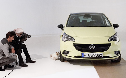 Produktion des Opel Corsa-Kalenders mit Karl Lagerfeld.
