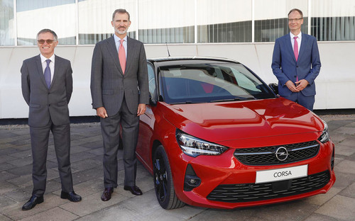 Produktionsbeginn für den Opel Corsa der sechsten Generation (von links): PSA-Boss Carlos Tavares, König Felipe VI. von Spanien und Opel-Chef Michael Lohscheller.
