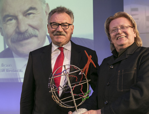 Prof. Bruno O. Braun und HA Schult mit dem Öko-Globe.