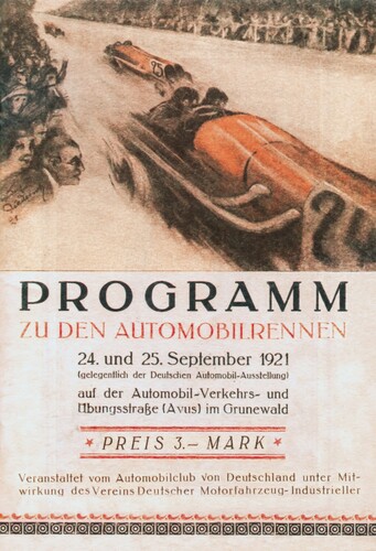 Programmheft für die ersten Autorennen auf der Avus 1921.