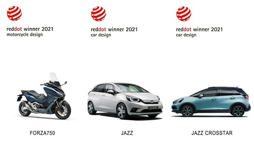 Red Dot Award für Hondas Hybridmodelle Jazz/Crosstar und Roller Forza 750. 