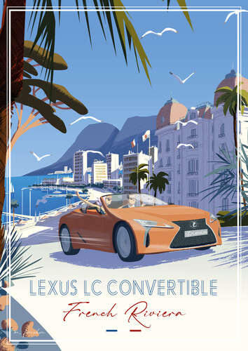 Reiseposter mit Lexus LC Cabriolet.