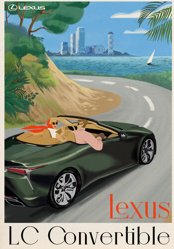 Reiseposter mit Lexus LC Cabriolet.