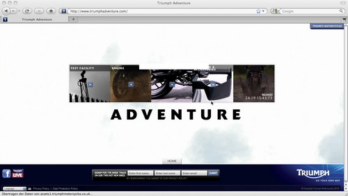 Screenshot der Triumph Adventure Seite.