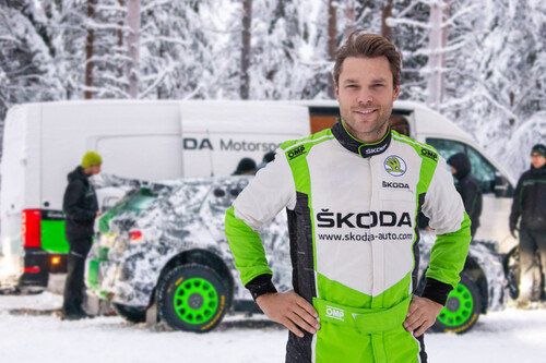 Skoda Fabia Rally2 bei Entwicklungsfahrten unter Winterbedingungen in Finnland: Rallye-Europameister Andreas Mikkelsen aus Norwegen.
