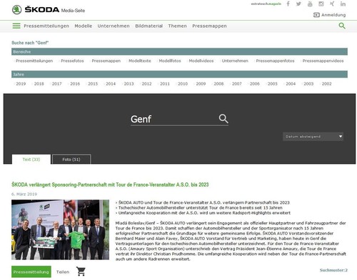 Skoda Presse-Informationsplattform www.skoda-media.de.