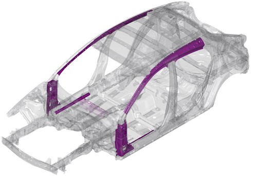 Skyactiv-Vehicle Architektur mit kaltgeformten Stahlteilen mit einer Zugfestigkeit von 1310 MPa.