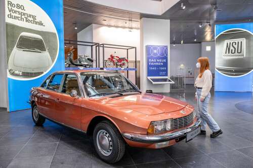  Sonderausstellung „Der fünfte Ring“ im Audi-Museum: Der NSU Ro 80 gewann 1967 als erstes deutsches Automobil die Wahl zum „Auto des Jahres“.