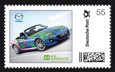 Sonderbriefmarke von Mazda, SOS-Kinderdorf und der Deutschen Post. 