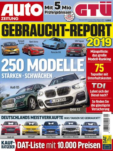 Sonderheft der „Auto Zeitung“ mit GTÜ-Gebrauchtwagenreport 2019.