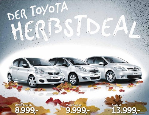 Toyota bietet Aygo, Yaris und Auris im Herbst als Aktionsmodelle an.