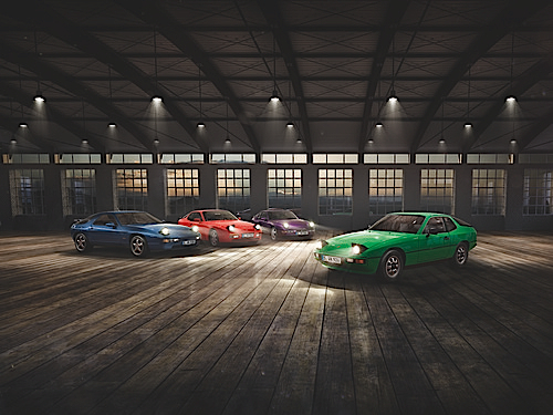 Transaxle-Modelle von Porsche (v.l.): 928, 944, 968 und 924 