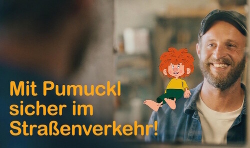 TV-Spot-Kampagne des BMDV für mehr Verkehrssicherheit mit Pumuckl-Figur.