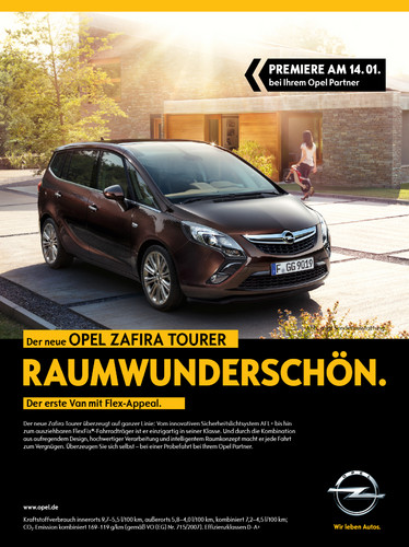 Umfangreiche Print- und Onlineanzeigen unterstützen den Marktstart des Opel Zafira Tourer.
