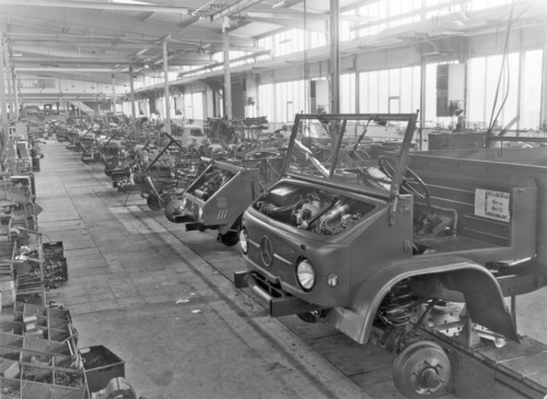 Unimog-Produktion in den 1960er Jahren.