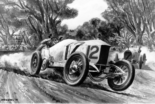 Vanderbilt-Rennen 1914 bei Los Angeles: Ralph de Palma im Mercedes.