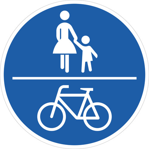 Verkehrsschild Z 240: Ist das blaue Schild quer geteilt, zeigt es einen gemeinsamen Geh- und Radweg an. Dann ist er auch für Radfahrer benutzungspflichtig.