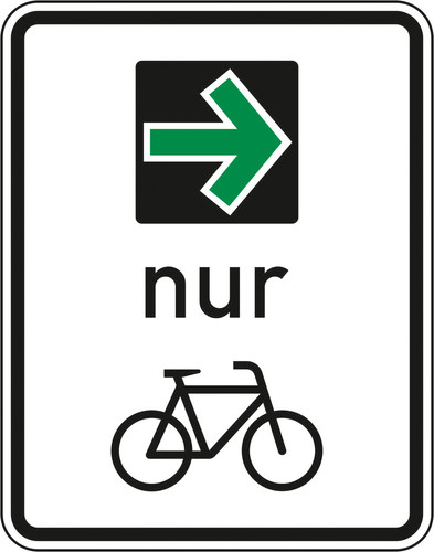 Verkehrszeichen Grünpfeil nur für Radfahrer. 