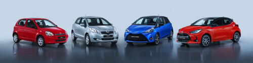Vier Generationen Toyota Yaris.