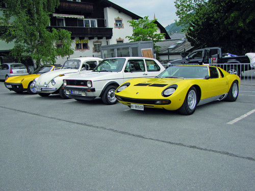 Volkswagen Group unterstützt die 24. Kitzbüheler Alpenrallye
VW Porsche 914/4 Bj. 1974, VW &quot;Decker&quot; Käfer 1302 Bj. 1972, Golf GTI 1 Bj. 1978, Lamborghini Miura Bj. 1972.
