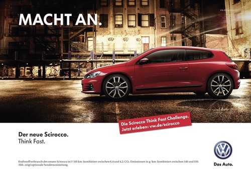 Volkswagen Scirocco in der Werbung.