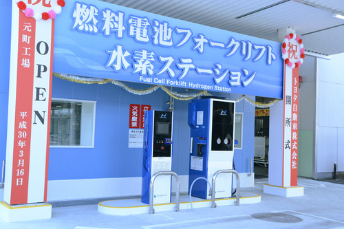 Wasserstofftankstelle für Toyota-Gabelstapler mit Brennstoffzellenantrieb im Werk Motomachi.