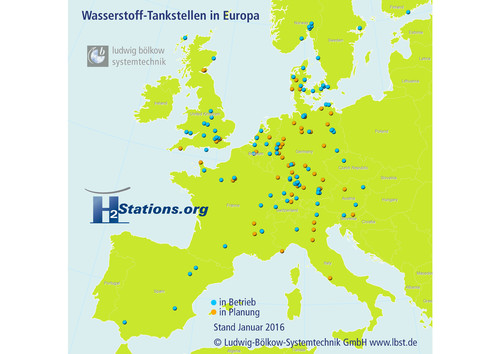 Wasserstofftankstellen in Europa.
