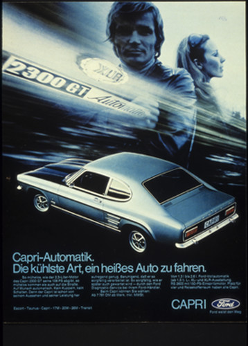 Werbeplakat für den Ford Capri 2300 GT (1969–1972).