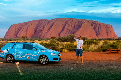 Wiebe Wakker und sein „Blue Bandit“ am Uluru im Herzen Australiens.