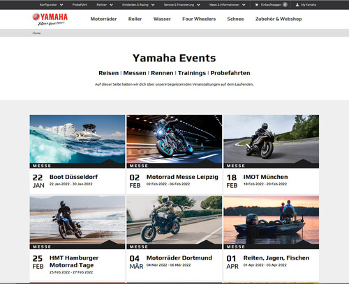 Yamaha-Eventkalender 2022 im Internet.
