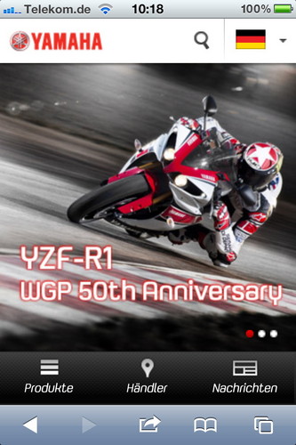 Yamaha-Internetseite für Smartphones.