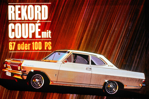 Zeitgenössische Werbung für den Opel Rekord A Coupé (1963–1965).