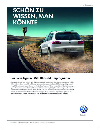 Zeitungsanzeige „Schön zu wissen, man könnte“ für den Volkswagen Tiguan.