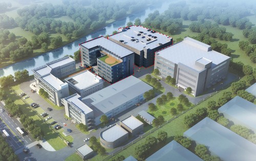 ZF erweitert seine Zentrale für China und Asien-Pazifik in Schanghai um zusätzliche Labore, Prüfstände und Büros (rote Umrandung).